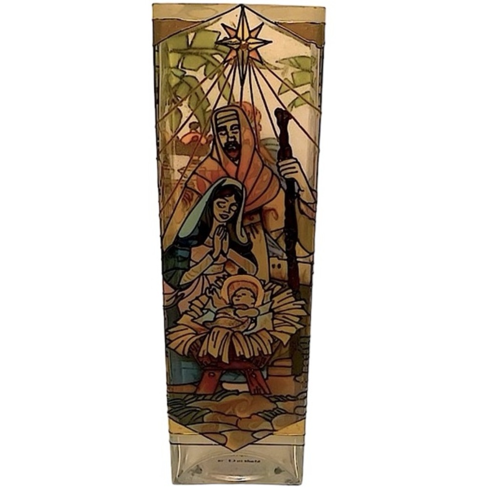 Vintage Joan Baker Designs Hand Painted Stained Glass Christmas Nativity Vase